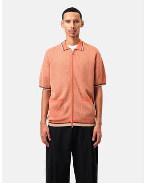 Beams Plus Zip Knit Polo Shirt - Red