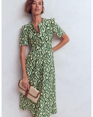 Boden Ivy Linen Midi Dress- Ivory Stripe - Brown