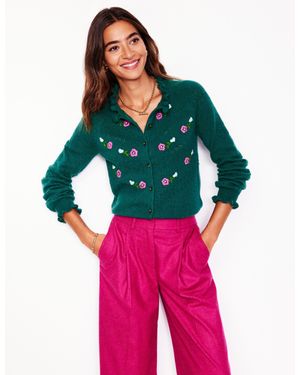 Boden Fae Embroidered Cardigan - Green