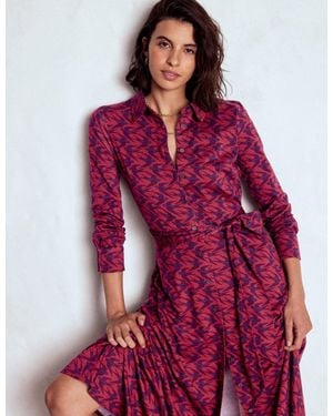 Boden Marcia Jersey Shirt Dress Burgundy, Swooping Swallow - Blue