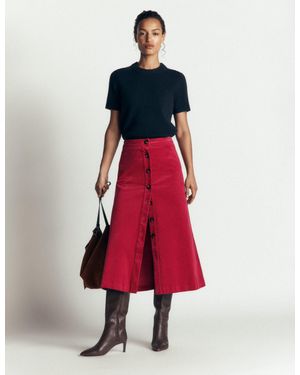 Boden Val Button Cord Midi Skirt - Red