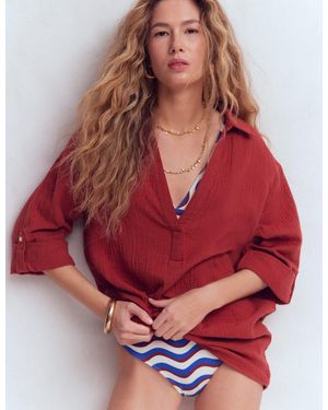 Boden Longline Double Cloth Shirt - Red