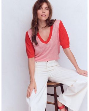 Boden Agnes Linen V Neck T-Shirt - Red