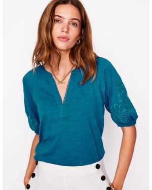 Boden Cutwork Notch Neck Top - Blue