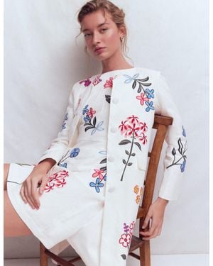 Boden Embroidered Linen Coat - White
