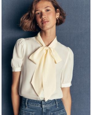 Boden Tie Neck Silk Top - Blue