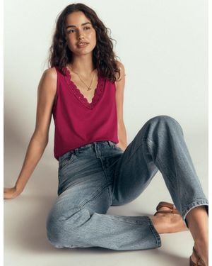 Boden Supersoft V Neck Trim Vest Top - Red