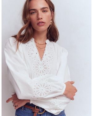 Boden Embroidered Scallop Dolman Top - White