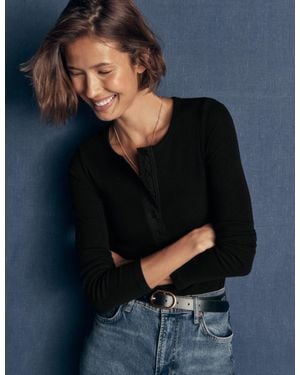 Boden Ribbed Long Sleeve Henley - Grey