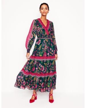 Boden V Neck Ruffle Maxi Dress Multi, Blossom Flourish - White