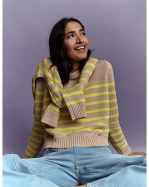 Boden Lucy Chunky Cotton Jumper, Stripe - Blue