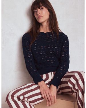 Boden Crochet Mix Stitch Jumper - Blue