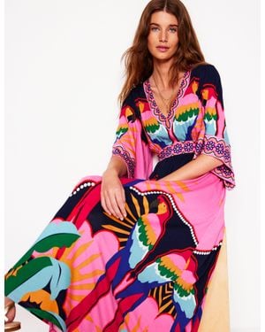 Boden Maya Kimono Jersey Maxi Dress Multi, Paradise Parrot - Blue