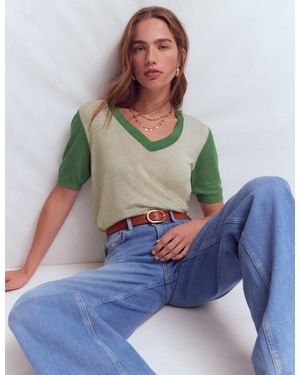 Boden Agnes Linen V Neck T-Shirt - Green