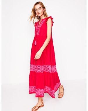 Boden Tie Neck Tier Dress - Pink