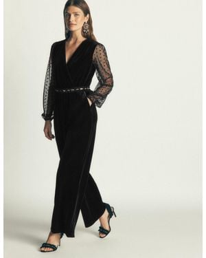Boden Velvet Tulle Sleeve Jumpsuit - Black
