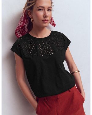 Boden Willow Broderie T-Shirt - Black