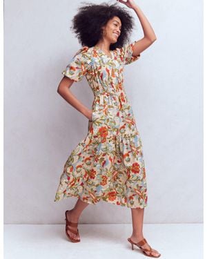 Boden Irene Puff Sleeve Dress-Almond Milk, Cheetah Pop - Multicolour