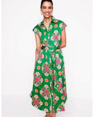 Boden Rachel Cotton Midi Shirt Dress-Rich Emerald, Meadow Posy - Green