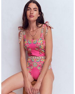 Boden Bow Tie Shoulder Swimsuit - Blue