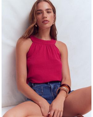 Boden Halter-Neck Double Cloth Top - Red