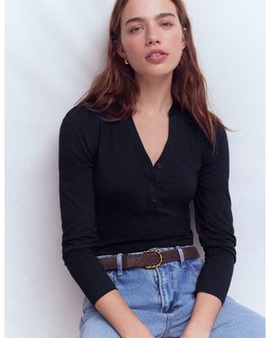 Boden Supersoft Open Neck Henley - Blue