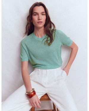 Boden Agnes Linen Button T-Shirt - Green
