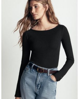 Boden Button Cuff Ribbed Boatneck - Black