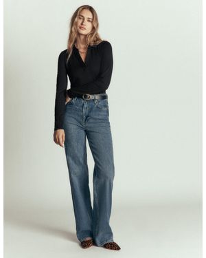 Boden Supersoft Open Collar Shirt - Blue