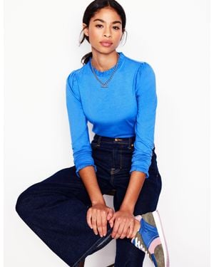 Boden Supersoft Frill Detail Top - Blue
