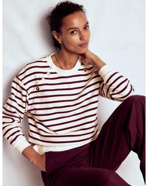 Boden Button Detail Sweatshirt-Deep Wisteria, Ivory - Red