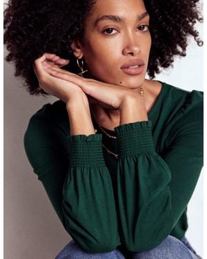 Boden Smocked Cuff Supersoft Top - Green