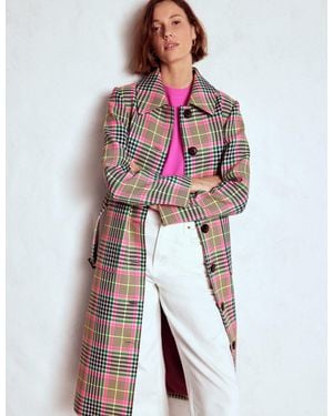 Boden Lancaster Belted Mac- Neon Check - Red