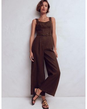 Boden Paneled Bodice Linen Jumpsuit - Blue