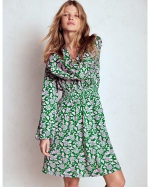 Boden Sarah Short Jersey Dress Rich Emerald, Ornate Vine - Green