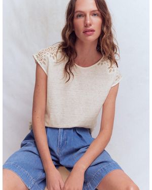 Boden Tara Cutwork Linen T-Shirt - White