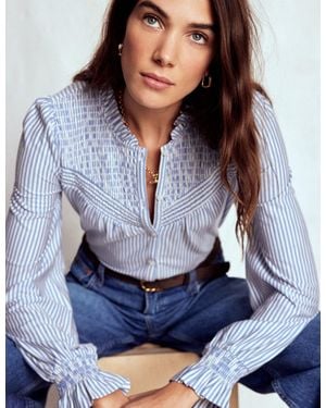 Boden Smocked Yoke Jersey Shirt - Blue