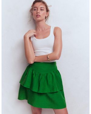 Boden Tiered Linen Skirt - Green