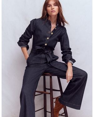 Boden Bootcut Button Denim Jumpsuit - Blue