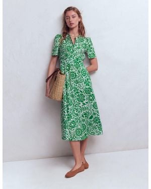 Boden Ivy Button Cotton Midi Dress - Green