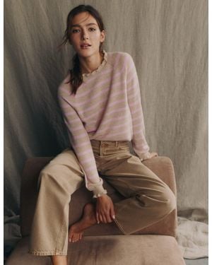 Boden Fae Fair Isle Frilled Jumper Camel, Stripe - Brown