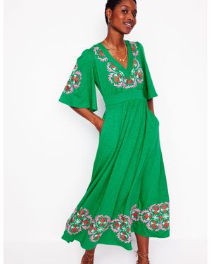 Boden Maya Embroidered Kimono Dress-Rich Emerald, Embroidered - Green