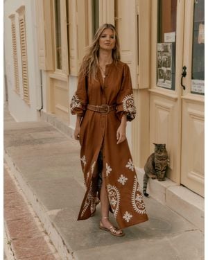 Boden Mae Linen Blend Shirt Dress - Brown