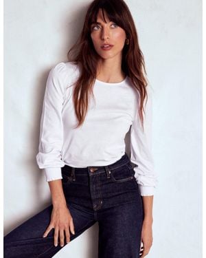 Boden Smocked Cuff Supersoft Top - White