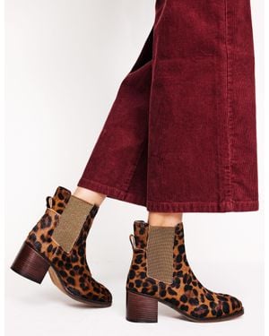Boden Chelsea-Stiefel Mit Blockabsatz-Mohair, Leopardenmuster - Braun