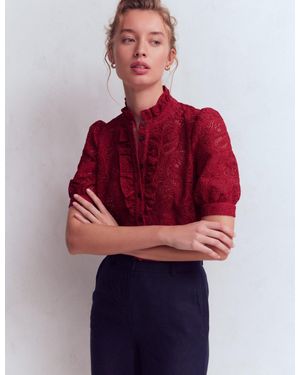 Boden Sasha Short Sleeve Lace Top - Red