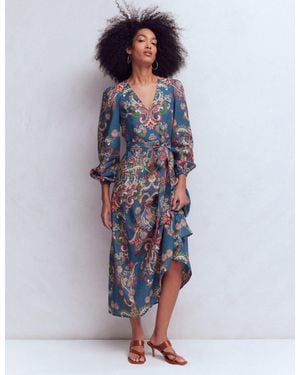 Boden Florence Linen Blend Dress- Enchanting Bouquet - Blue