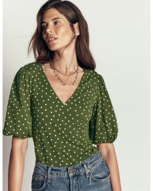Boden Tia Ruched Wrap Top - Green