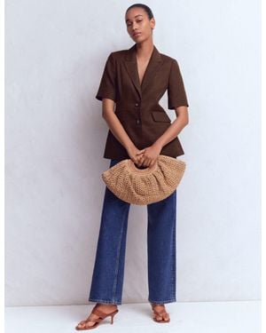 Boden Short Sleeve Linen Blazer - Blue