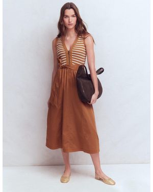 Boden Zip-Front Mix Media Dress - Brown